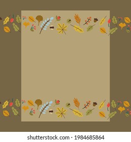 Border frame of autumn leaves. Leaves of red maples, brown oak and yellow beech. Vector illustration for greeting card or invitation