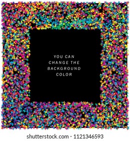 Border frame background with colorful star shapes.