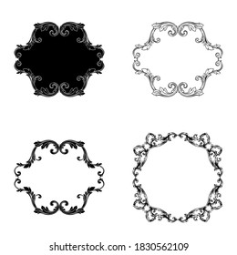 Borde y marco de estilo barroco. Elementos decorativos para su diseño. Color blanco y negro.