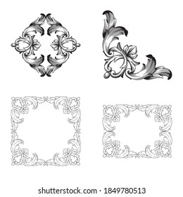 Border and Frame mit barocken Stil. Zierelemente für Ihr Design. Schwarz-Weiß-Farbe. Blumengravur für Postkarten oder Einladungen für soziale Medien.