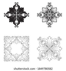 Border and Frame mit barocken Stil. Zierelemente für Ihr Design. Schwarz-Weiß-Farbe. Blumengravur für Postkarten oder Einladungen für soziale Medien.