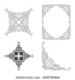 Border and Frame with baroque style. Ornament elements for your design. Black and white color. Floral engraving decoration for postcards or invitations for social media.