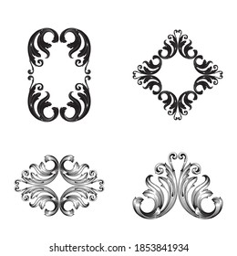 Border and Frame with baroque style. Ornament elements for your design. Black and white color. Floral engraving decoration for postcards or invitations for social media.