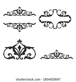 Border and Frame with baroque style. Ornament elements for your design. Black and white color. Floral engraving decoration for postcards or invitations for social media.