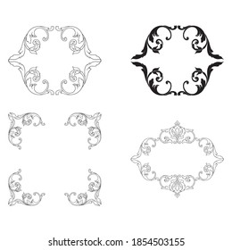 Border and Frame mit barocken Stil. Zierelemente für Ihr Design. Schwarz-Weiß-Farbe. Blumengravur für Postkarten oder Einladungen für soziale Medien.