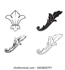 Border and Frame with baroque style. Ornament elements for your design. Black and white color. Floral engraving decoration for postcards or invitations for social media.