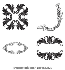 Border and Frame mit barocken Stil. Zierelemente für Ihr Design. Schwarz-Weiß-Farbe. Blumengravur für Postkarten oder Einladungen für soziale Medien.