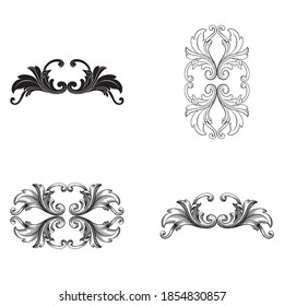 Border and Frame with baroque style. Ornament elements for your design. Black and white color. Floral engraving decoration for postcards or invitations for social media.