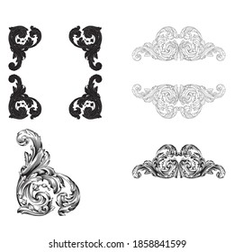 Border and Frame mit barocken Stil. Zierelemente für Ihr Design. Schwarz-Weiß-Farbe. Blumengravur für Postkarten oder Einladungen für soziale Medien.