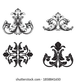 Border and Frame with baroque style. Ornament elements for your design. Black and white color. Floral engraving decoration for postcards or invitations for social media.