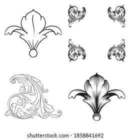 Border and Frame with baroque style. Ornament elements for your design. Black and white color. Floral engraving decoration for postcards or invitations for social media.
