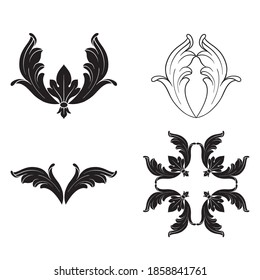 Border and Frame with baroque style. Ornament elements for your design. Black and white color. Floral engraving decoration for postcards or invitations for social media.