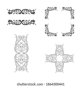 Borde y marco de estilo barroco. Elementos decorativos para su diseño. Color blanco y negro. Decoración de grabaciones florales para postales o invitaciones para medios sociales.