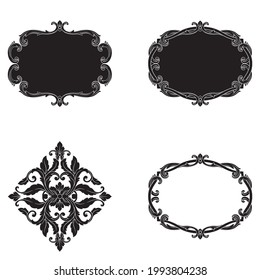 Borde y marco de estilo barroco. Elementos decorativos para su diseño. Color blanco y negro. Decoración de grabaciones florales para postales o invitaciones para medios sociales.