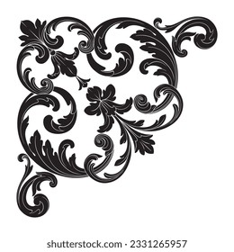 Border and Frame with baroque style. Ornament elements for your design. Black and white color. Floral engraving decoration for postcards or invitations for social media.
