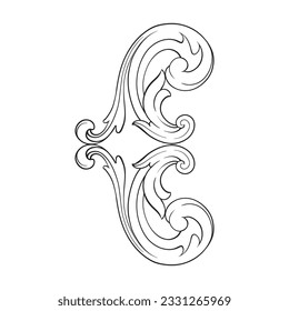 Border and Frame with baroque style. Ornament elements for your design. Black and white color. Floral engraving decoration for postcards or invitations for social media.