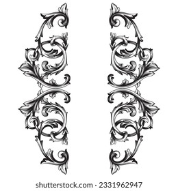 Border and Frame with baroque style. Ornament elements for your design. Black and white color. Floral engraving decoration for postcards or invitations for social media.