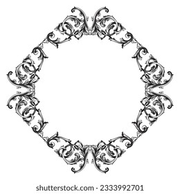 Border and Frame mit barocken Stil. Zierelemente für Ihr Design. Schwarz-Weiß-Farbe. Blumengravur für Postkarten oder Einladungen für soziale Medien.