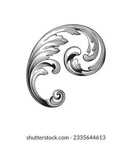Border and Frame with baroque style. Ornament elements for your design. Black and white color. Floral engraving decoration for postcards or invitations for social media.