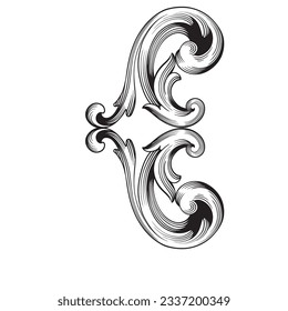 Border and Frame with baroque style. Ornament elements for your design. Black and white color. Floral engraving decoration for postcards or invitations for social media.