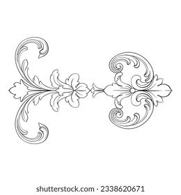 Border and Frame with baroque style. Ornament elements for your design. Black and white color. Floral engraving decoration for postcards or invitations for social media.