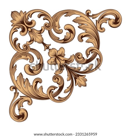 Border and Frame with baroque style. Ornament elements for your design. Black and white color. Floral engraving decoration for postcards or invitations for social media.