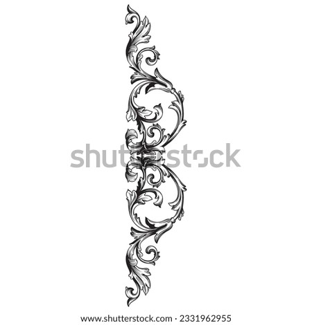 Border and Frame with baroque style. Ornament elements for your design. Black and white color. Floral engraving decoration for postcards or invitations for social media.