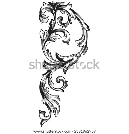 Border and Frame with baroque style. Ornament elements for your design. Black and white color. Floral engraving decoration for postcards or invitations for social media.
