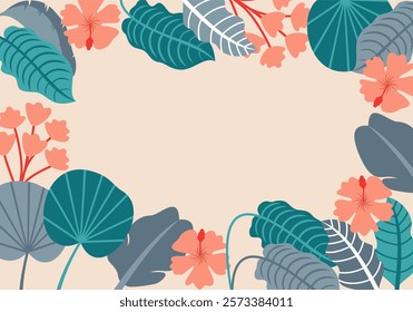 Border Frame with Blue Tropical Leaves
