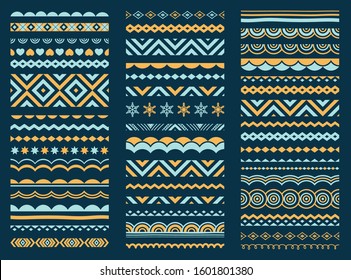 Border, frame, brush line set. Abstract patterns, ornaments collection. Decorative design elements. Hand drawn calligraphic borders, dividers, brushes.
