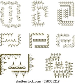 Border, frame, brush line set. Waves patterns, ornaments collection. Wavy decorative design elements. Hand drawn  for web site template, digital desktop banners, greeting cards, gift wrapping. henna