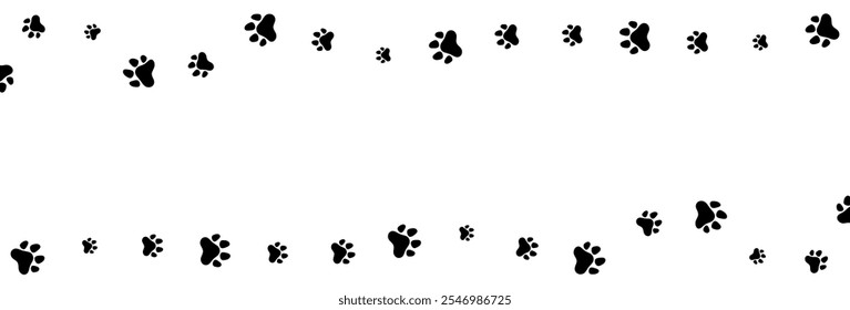 Border Frame Cat Or Dog Paw Pattern Background. Wallpaper. Copy Space. Vector Illustration