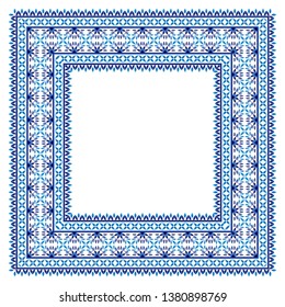 Border frame ceramic tile pattern. Islamic, indian, arabic motifs. Damask border seamless pattern. Porcelain ethnic bohemian background.  Abstract flower. Vector illustration