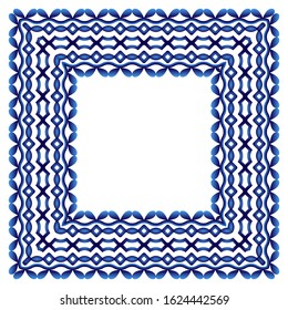 Border frame ceramic tile pattern. Islamic, indian, arabic motifs. Damask border pattern. Porcelain ethnic bohemian background.  Abstract flower. Vector illustration
