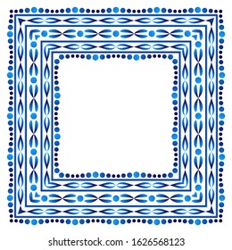 Border frame ceramic tile pattern. Islamic, indian, arabic motifs. Damask border pattern. Porcelain ethnic bohemian background.  Abstract flower. Vector illustration