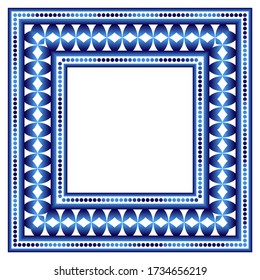 Border frame ceramic tile pattern. Islamic, indian, arabic motifs. Damask border seamless pattern. Porcelain ethnic bohemian background.  Abstract flower. Vector illustration