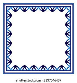 Border frame ceramic tile pattern. Islamic, indian, arabic motifs. Damask border square pattern. Porcelain ethnic bohemian background.  Abstract flower. Vector illustration