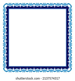 Border frame ceramic tile pattern. Islamic, indian, arabic motifs. Damask border square pattern. Porcelain ethnic bohemian background.  Abstract flower. Vector illustration