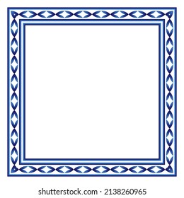 Border frame ceramic tile pattern. Islamic, indian, arabic motifs. Damask border square pattern. Porcelain ethnic bohemian background.  Abstract flower. Vector illustration