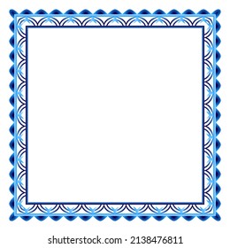 Border frame ceramic tile pattern. Islamic, indian, arabic motifs. Damask border square pattern. Porcelain ethnic bohemian background.  Abstract flower. Vector illustration