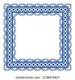 Border frame ceramic tile pattern. Islamic, indian, arabic motifs. Damask border square pattern. Porcelain ethnic bohemian background.  Abstract flower. Vector illustration