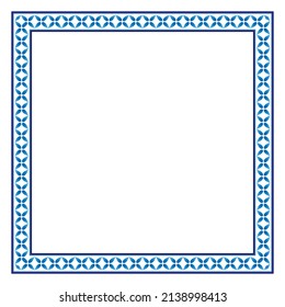 Border frame ceramic tile pattern. Islamic, indian, arabic motifs. Damask border square pattern. Porcelain ethnic bohemian background.  Abstract flower. Vector illustration