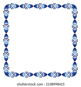 Border frame ceramic tile pattern. Islamic, indian, arabic motifs. Damask border square pattern. Porcelain ethnic bohemian background.  Abstract flower. Vector illustration