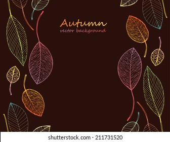 border frame of colorful autumn leaves on dark background
