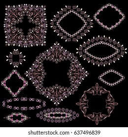 Border frame -colorful ethnic cliche with  decorative elements. Vector  set of various ornaments, deco template. Oriental trendy print for decoration, gift, design. 