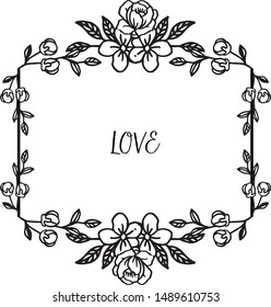 Border of frame with cute wreath and foliage, for various design greeting card love. Vector