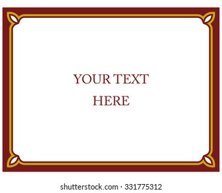 Border frame deco plaque. Vector art simple line red corner