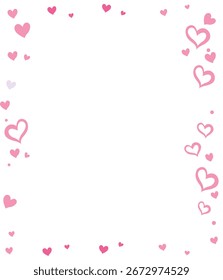 Border frame decorated with pink hearts, symbolizing love, cuteness, happiness, affection, and romantic decoration.
