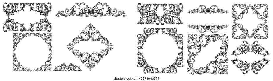 Border or frame decorative filigree calligraphy element in baroque style vintage and retro