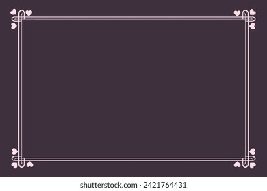 Border frame design concept of pink lines and love hearts isolated on purple background - vector illustration